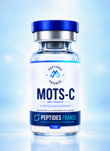 Flacon de MOTS-c 10 mg Peptides France, réservé à la recherche