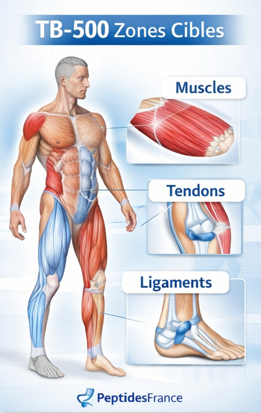 TB-500 muscles tendons ligaments zones cibles
