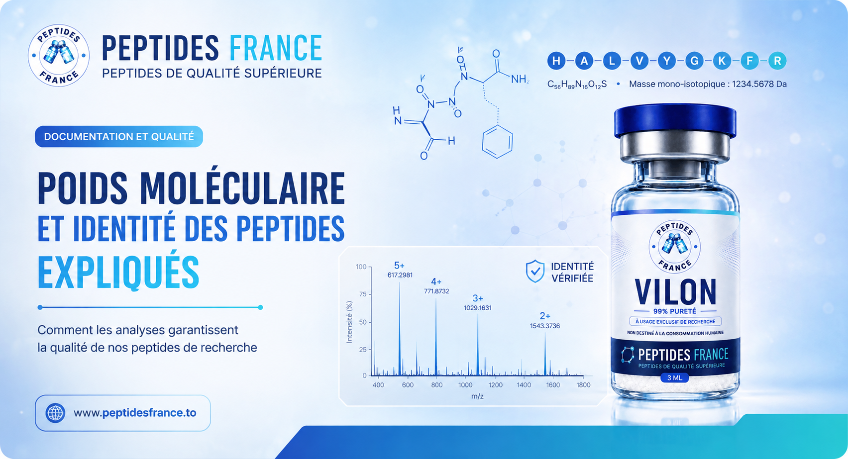 Masse moléculaire et identité d'un peptide