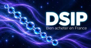 Acheter DSIP : ondes lumineuses lentes qui traversent un ciel nocturne au-dessus d'une chaîne moléculaire