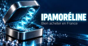 Acheter ipamoréline : un écrin métallique ouvert d'où s'élèvent cinq perles lumineuses