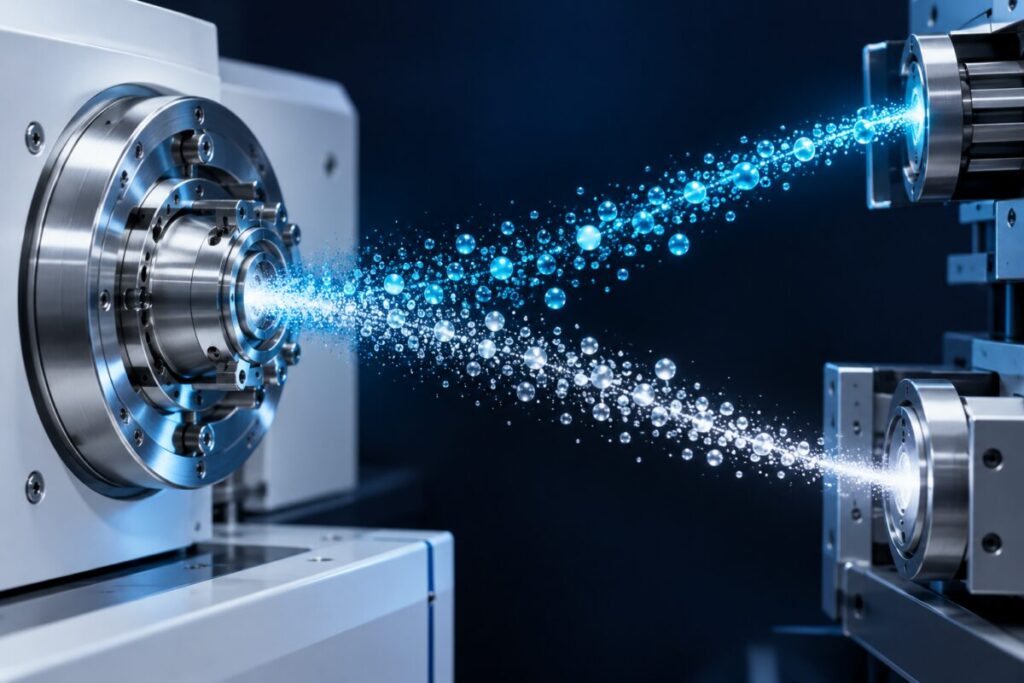 Deux pics lumineux de hauteurs différentes sur un écran de spectromètre stylisé, sans texte