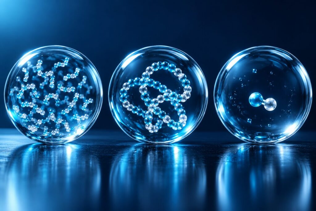 Trois objets lumineux d'apparence proche mais de structures différentes, alignés