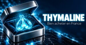Acheter thymaline : un coffret ouvert révélant une glande lumineuse en verre