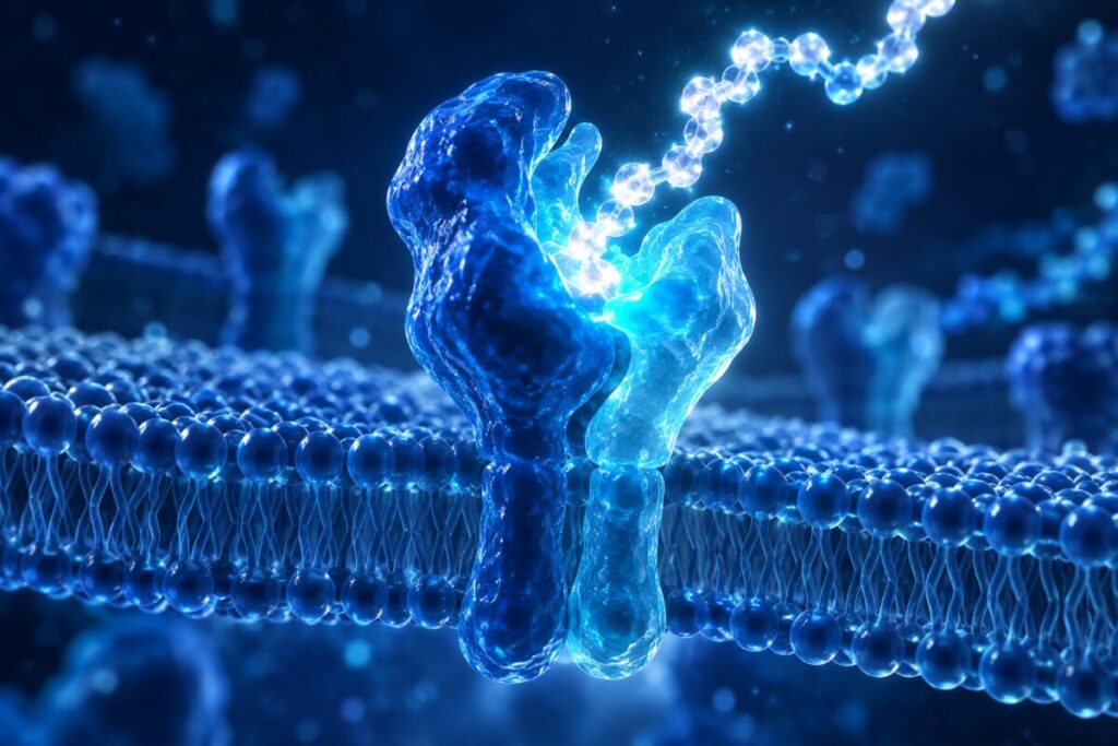 Un récepteur formé de deux pièces emboîtées, activé par une chaîne peptidique