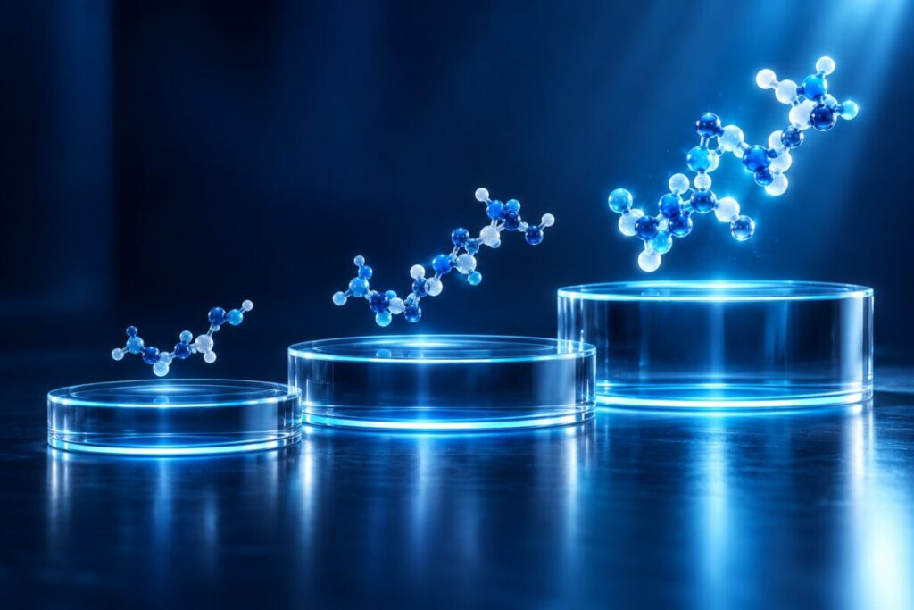 Trois étapes lumineuses de plus en plus grandes, comme des marches