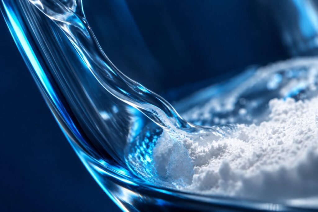 Filet de liquide qui coule doucement le long d'une paroi de verre inclinée