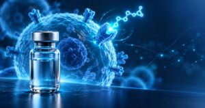 Flacon de GHRP-2 et récepteur lumineux à la surface d'une cellule