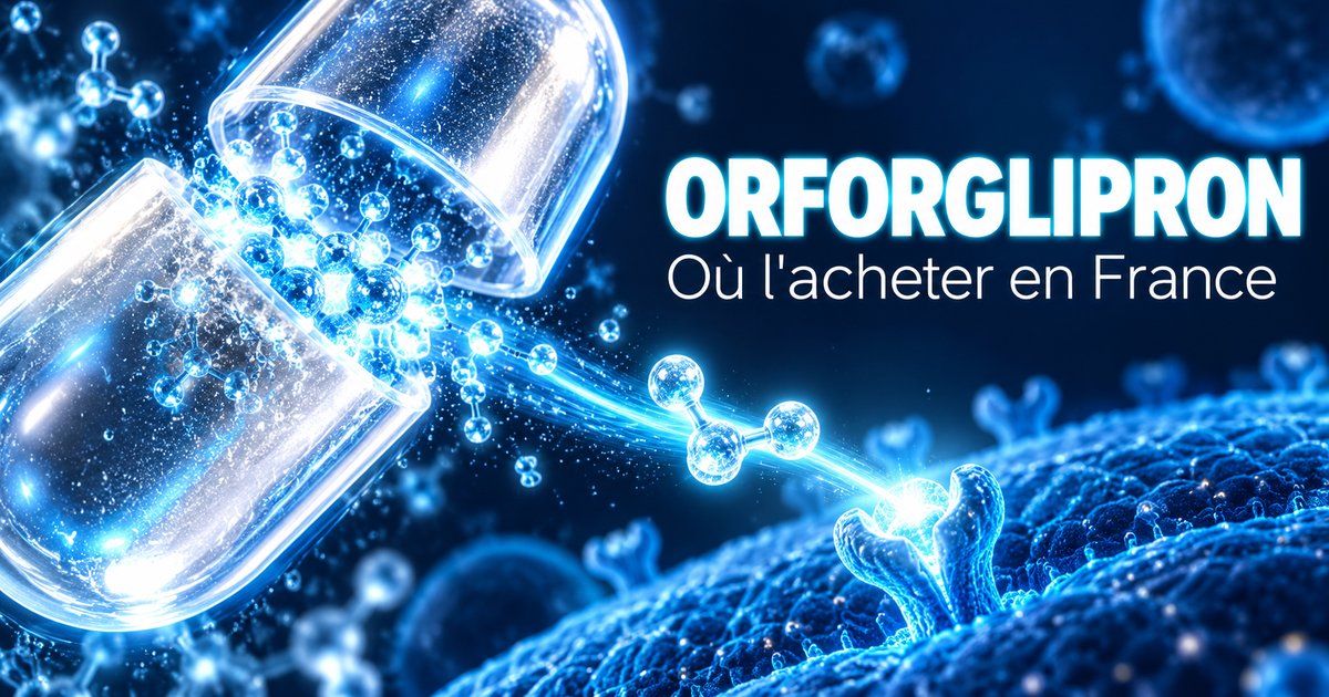 Orforglipron : capsule translucide qui libère une molécule lumineuse vers un récepteur cellulaire