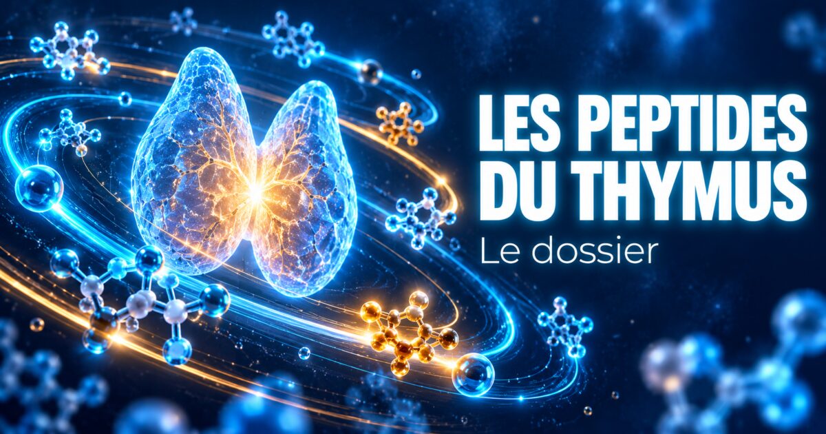 Peptides du thymus : une glande lumineuse entourée de plusieurs molécules en orbite