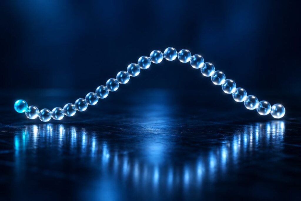 Une chaîne unique de 28 perles lumineuses parfaitement ordonnée