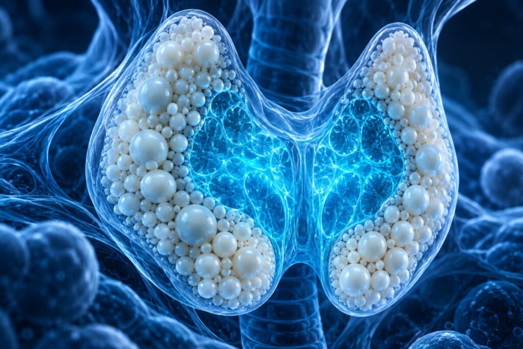 Une glande translucide dont le tissu lumineux se réduit et laisse place à des bulles pâles